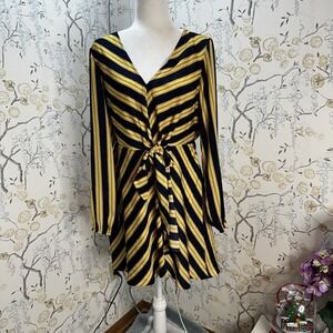 Express Yellow and Black Striped Mini Dress